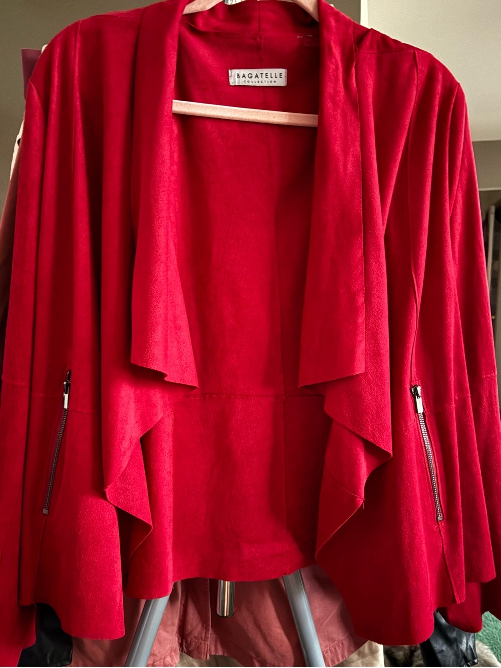 Bagatelle Vibrant Red Draped Open-Front Blazer